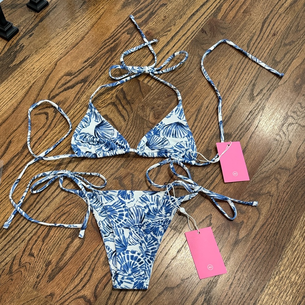 Amanda Uprichard Blue and White Bikini